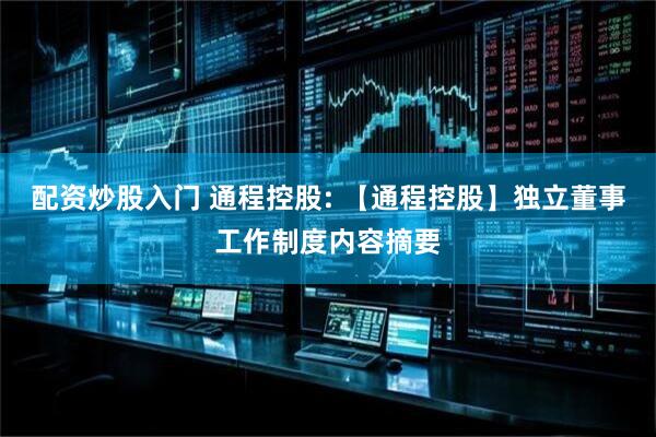 配资炒股入门 通程控股: 【通程控股】独立董事工作制度内容摘要